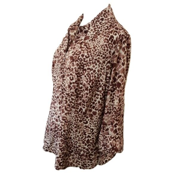 Covington Animal Print Zip Front Blouse Brown Taupe and Cream M (10-12) - Picture 6 of 9